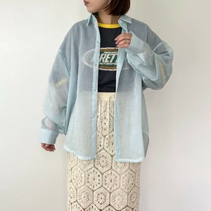 即納【2025新作】ストライプシアーシャツ　カラーストライプ　透け　長袖　春夏