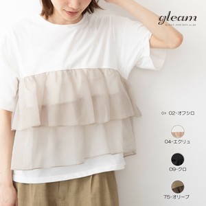 20/-天竺×オーガンジー ドッキング フリル 半袖 Tシャツ　【2025 春夏新作】