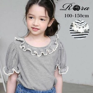 ラーイ ボーダー柄 フリルTシャツ