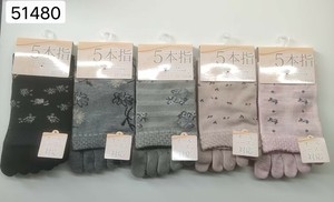 婦人綿混柄5本指ソックス【かかと付】