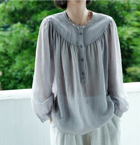 シャツ 長袖 ラウンドネック 夏 無地 ゆったり 透視 薄手 快適 レディース ファッション BQ1346