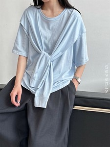 韓国ファッション 丸首ダブルレイヤーTシャツ トップス レディース「2025新作」