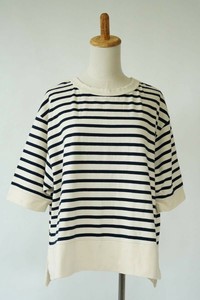 10/-天竺ボーダーワイドクルー半袖T