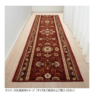 アラベスク 廊下敷きマット(抗菌防臭 吸水速乾) 日本製 65×240cm エンジ