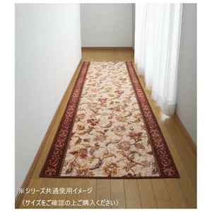 オリエンタル更紗 廊下敷きマット(抗菌防臭 吸水速乾) 日本製 80×120cm エンジ