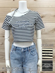 【2025新作】3段ロゴプリントワンショルダーボーダーリブチビT/プリントTシャツ
