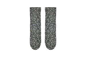 FAKUI FLOWER STRIPE TULLE SOCKS BLACK　　フラワーストライプチュールソックス