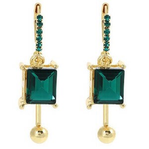 Pierced Earrings Resin Post Design Square Green