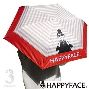 折り畳み傘　HAPPYFACE　ボーダー柄　晴雨兼用傘　紫外線予防　UVカットUV対策　レディース用傘