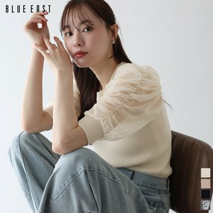 Sweater/Knitwear Sheer Sleeve Summer Knit Short Sleeve Puff Sleeve