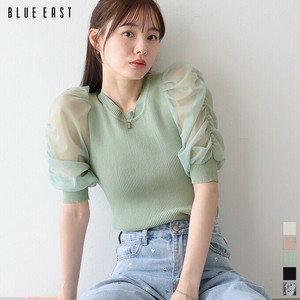 Sweater/Knitwear Sheer Sleeve Summer Knit Short Sleeve Puff Sleeve