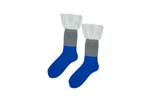 FAKUI　BIG MESH FRILL GLITTER SOCKS　WHITE×SILVER×BLUE　ビッグメッシュフリルソックス