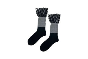 FAKUI　BIG MESH FRILL GLITTER SOCKS　BLACK×SILVER×BLACK　ビッグメッシュフリルソックス
