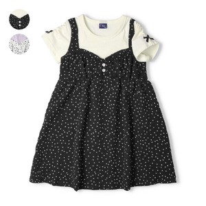 Kids' Casual Dress Lavender Short Sleeve Dress Gathered Sleeves Switching Polka Dot