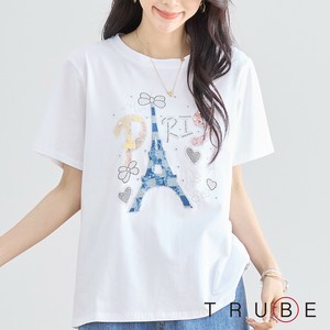 【2025新作】【M〜L】デニム調エッフェル塔モチーフプリントTシャツ(N12-407)(5号店）FM5