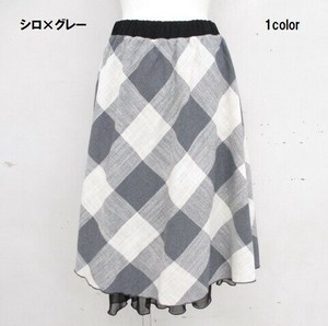 【夏物新商品】綿チェック裾メッシュスカート