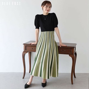 Casual Dress Stripe Knit Skirt Docking Dress [2025 NEW]