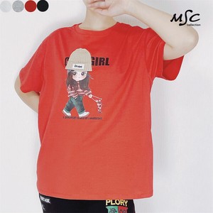 ガールプリント　ニット帽アップリケ　Tシャツ　ゆったり　プルオーバー