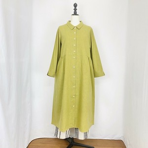 Casual Dress Gathered Dress Waist Stripe Cotton Linen Front Opening