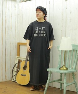 16/-OE天竺ピグメント　半袖ロゴワンピース