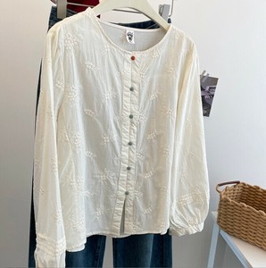 Button Shirt/Blouse Ladies fashion Round Neck