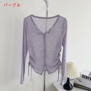 カーディガン 長袖 Tシャツ ニット日焼け止め ラウンドネック 無地 ゆったり 快適 レディース 3710#BQQ1518