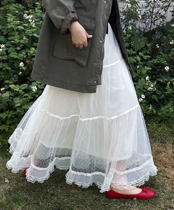 【HOOK for girls】ドットチュールレーススカート レディース ボトムス ロングスカート レース