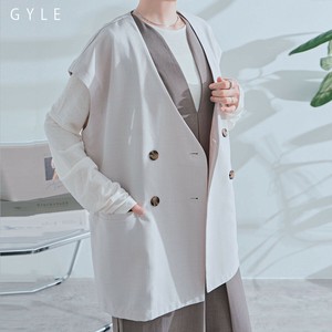 【30％OFF!全3色xセットアップ対応】2025年新作！ノーカラーフレンチスリーブジャケット ジレ ジャガード