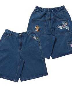 TJ CHARACTER DENIM SHORTS / トムとジェリー パンツ 半ズボン ショーツ ワンポイント 刺繍