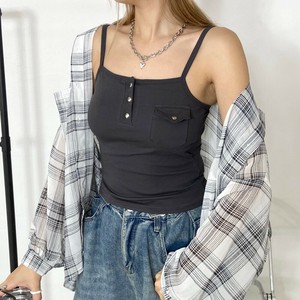 即納【2025新作】ヘンリーポケキャミソール　インナー　タンク　フロントボタン　パッド付き