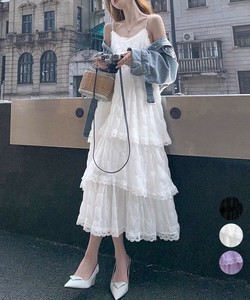 国内即納 ティアードキャミワンピース レースワンピ
