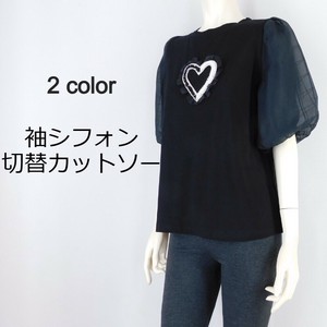 【2025春夏新作】■2色展開■袖シフォン重ねデザインカットソー