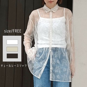 Button Shirt/Blouse Tulle Lace