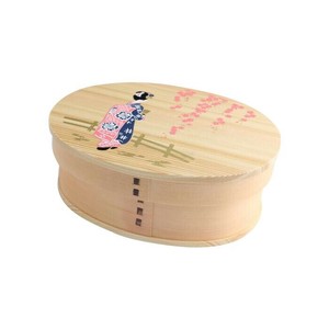 若兆 曲げわっぱ弁当箱　やなぎ桜と舞妓　FH01W-3