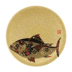 (食洗機対応)15cm寿司皿　ゴールドパール　千代紙マグロ　13000678