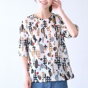 T-shirt Deer Dappled Pattern Ripple Cut-and-sew 5/10 length Made in Japan