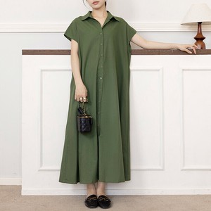 フレンチスリーブロングシャツワンピース