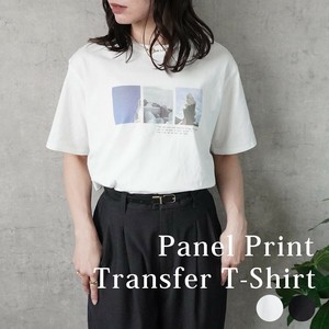 コマ割りフォトプリント転写半袖ビッグTシャツ カットソー Tシャツトップス 2025夏新作【即納】