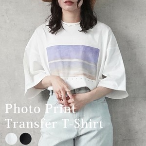 フォトプリント転写半袖ビッグTシャツ 半袖 Tシャツ トップス 2025夏新作【即納】