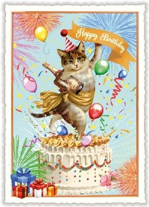 ■輸入ポストカード■ラメ＆ダイカット加工 ドイツより直輸入★Cat　Happybirthday