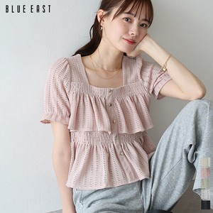 Button Shirt/Blouse Frilled Blouse Short Sleeve Square Tiered
