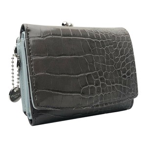 Pisoraro(ピソラロ) クロコ型押し がま口BOXミニウォレット 三つ折り財布 ダークグレー PR115