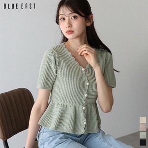 Sweater/Knitwear Pearl Button Short Sleeve Peplum