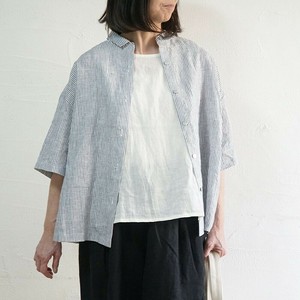 Button Shirt/Blouse Shirtwaist Stripe Linen 5/10 length