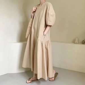 ワンピース  ロング  ラウンドネック  半袖   無地  ゆったり  快適 レディースファッション DYLA013