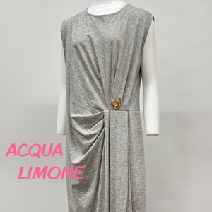SALE【イタリア製】ブローチ付き フロントドレープデザイン サイドスリット ノースリーブワンピース