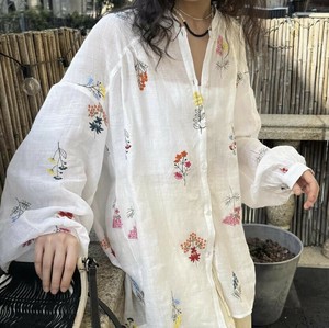 u27575トップス レディース シャツ フレンチ ブラウス 刺繍 カジュアル 韓国風 2025春夏新作