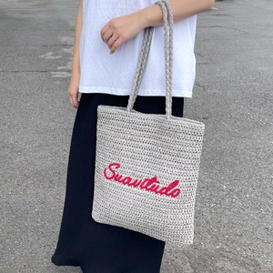 即納【2025新作】雑材ロゴ刺繍トートバッグ　カゴバッグ　カラーロゴ　A4　軽量　鞄　夏