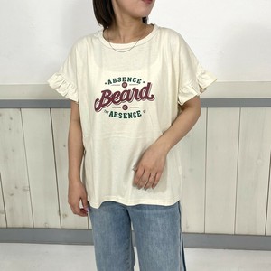 即納【2025新作】袖フリルプリントTシャツ　人気デザイン　ロゴ　半袖　プルオーバー　春　夏