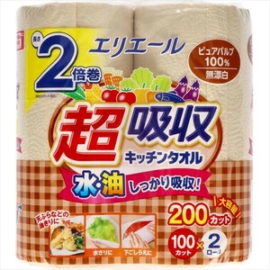 エリエール超吸収キッチンタオル無漂白2R（100カット） 【キッチンタオル】
